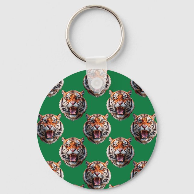 Tigerhuvud Mönsterdesign Grön  Nyckelring (Framsida)