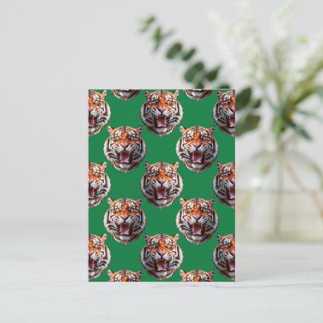 Tigerhuvud Mönsterdesign Grön  Vykort (Stående Fram)