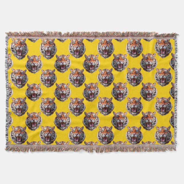 Tigerhuvud Mönsterdesign Gul  Filt (Framsidan)