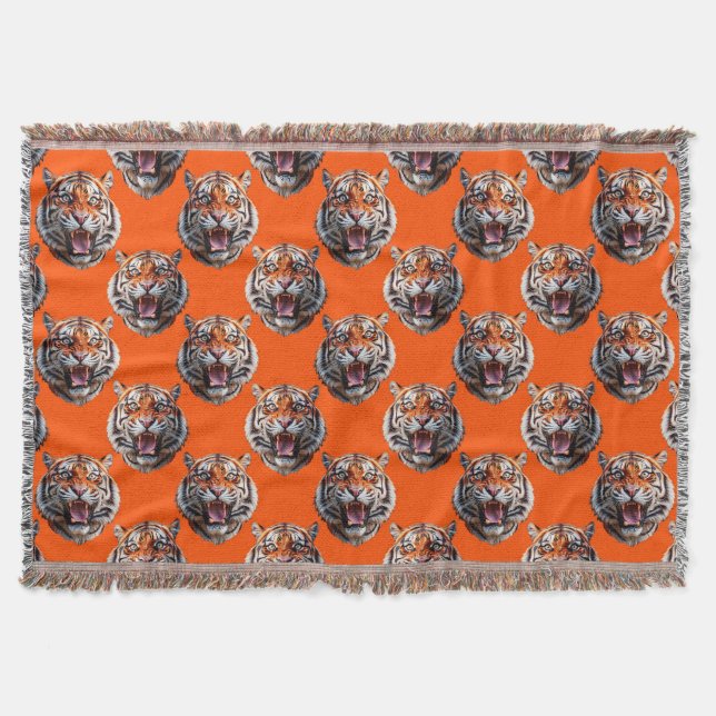 Tigerhuvud Mönsterdesign Orange  Filt (Framsidan)