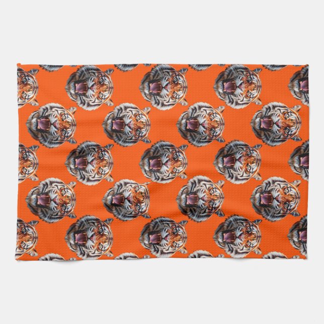 Tigerhuvud Mönsterdesign Orange  Kökshandduk (Horisontell)