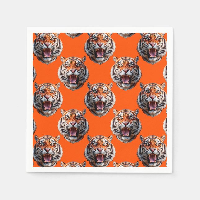 Tigerhuvud Mönsterdesign Orange  Pappersservett (Framsidan)