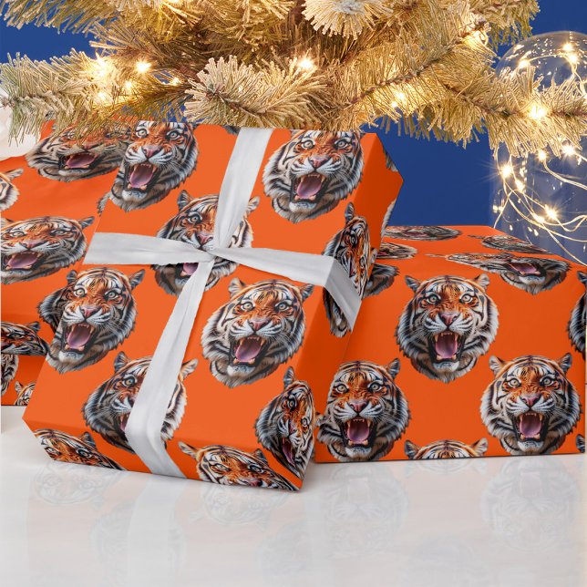 Tigerhuvud Mönsterdesign Orange  Presentpapper (Skapare uppladdad)
