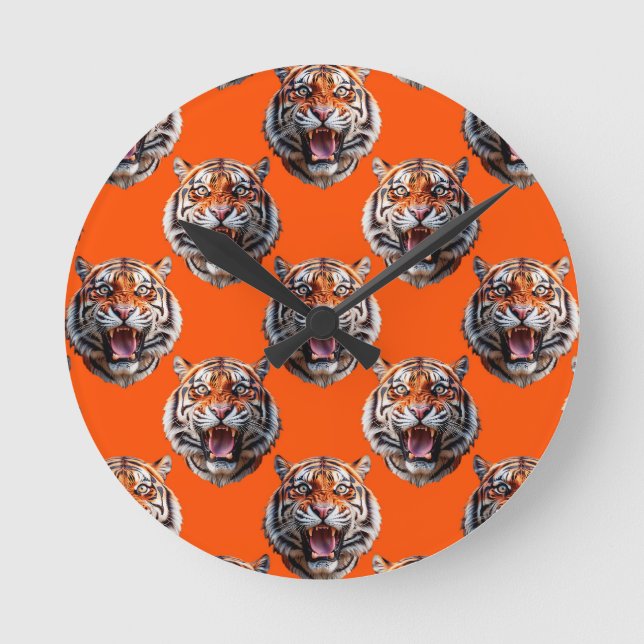 Tigerhuvud Mönsterdesign Orange  Rund Klocka (Framsida)