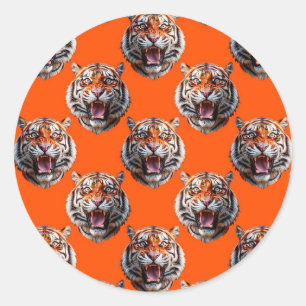 Tigerhuvud Mönsterdesign Orange Runt Klistermärke