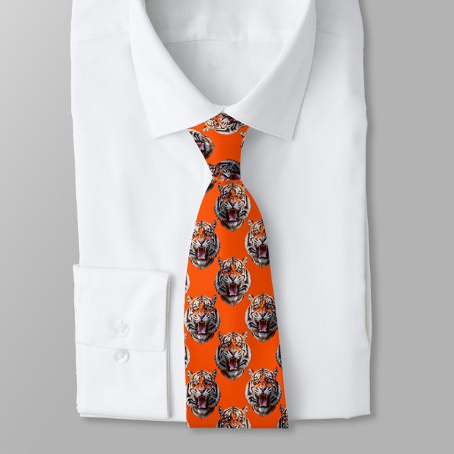 Tigerhuvud Mönsterdesign Orange  Slips (Skapare uppladdad)