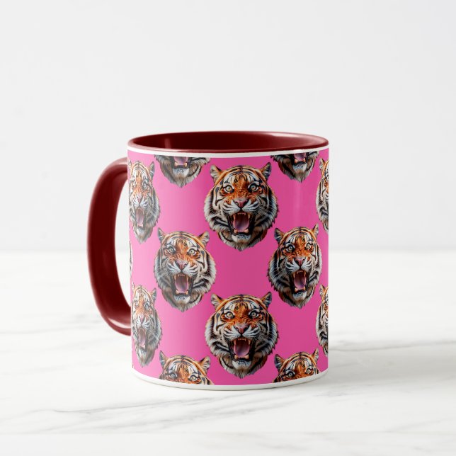 Tigerhuvud Mönsterdesign Rosa Mugg (Framsida vänster)