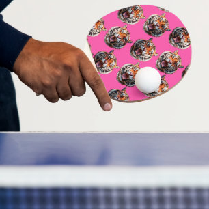 Tigerhuvud Mönsterdesign Rosa Pingisracket