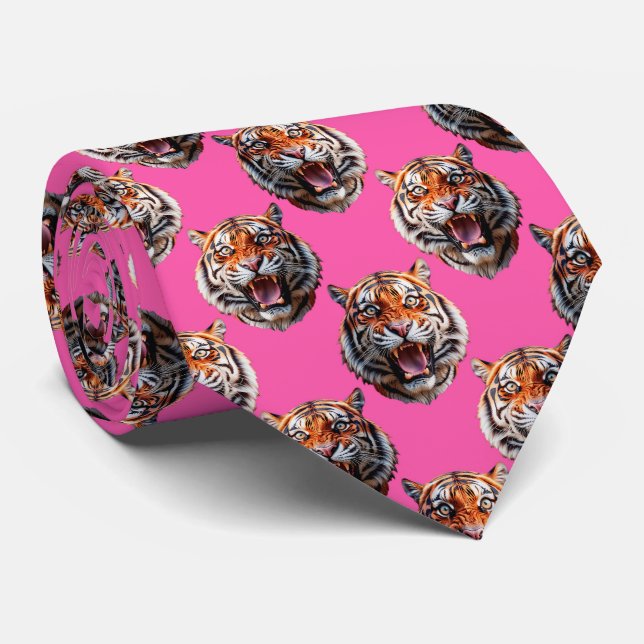 Tigerhuvud Mönsterdesign Rosa Slips (Rullad)