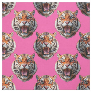 Tigerhuvud Mönsterdesign Rosa Tyg