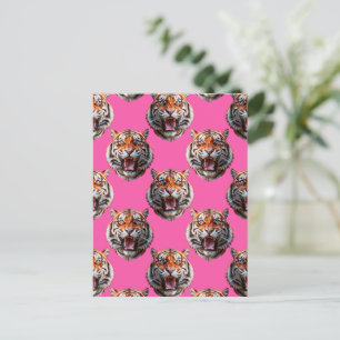 Tigerhuvud Mönsterdesign Rosa Vykort