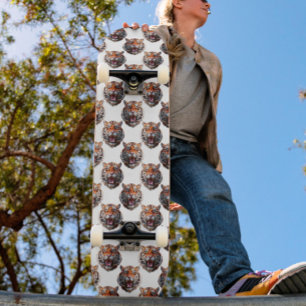 Tigerhuvud Mönsterdesign - Vit Mini Skateboard Bräda 18,5 Cm