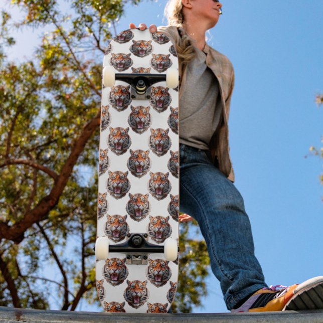 Tigerhuvud Mönsterdesign - Vit   Mini Skateboard Bräda 18,5 Cm (Skapare uppladdad)