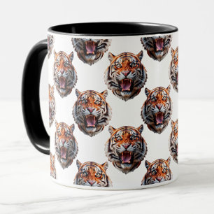 Tigerhuvud Mönsterdesign - Vit Mugg