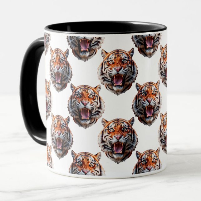 Tigerhuvud Mönsterdesign - Vit   Mugg (Skapare uppladdad)