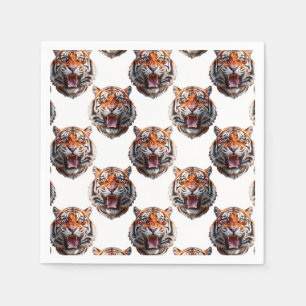 Tigerhuvud Mönsterdesign - Vit Pappersservett