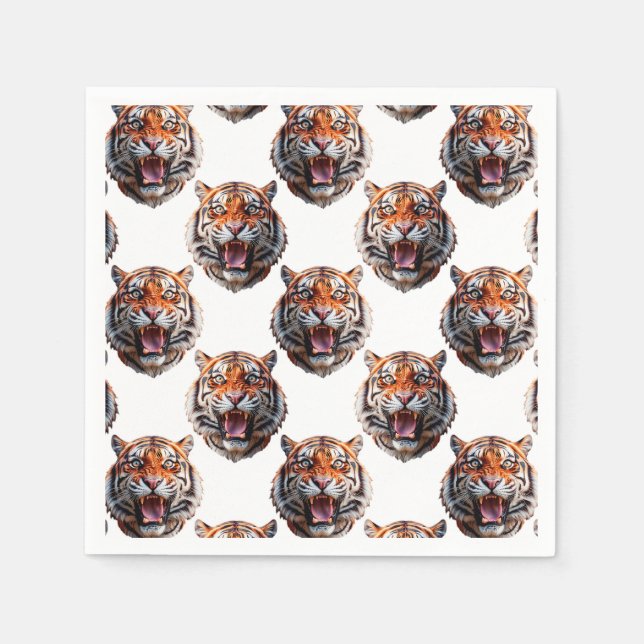 Tigerhuvud Mönsterdesign - Vit   Pappersservett (Framsidan)