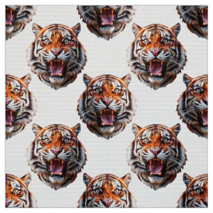 Tigerhuvud Mönsterdesign Vit Tyg