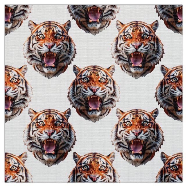 Tigerhuvud Mönsterdesign Vit  Tyg (Provkarta)