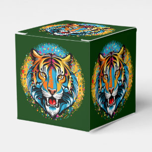 Tigerhuvud Regnbågsfärger färgfläckar Pouf Presentaskar