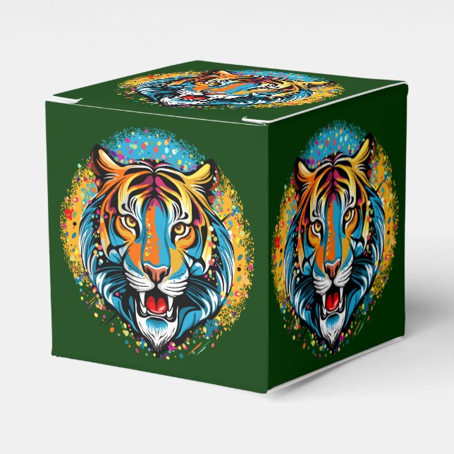 Tigerhuvud Regnbågsfärger färgfläckar Pouf Presentaskar (Framsidan Sidan)