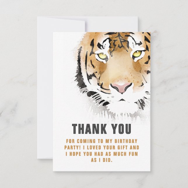 Tigerhuvud Vattenfärg Födelsedag  Tack Kort (Framsida)