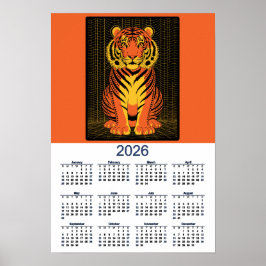 Tigerkalender Dramatisk Orange  Svart Tiger 2026 Poster