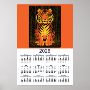 Tigerkalender Dramatisk Orange Svart Tiger 2026 Poster