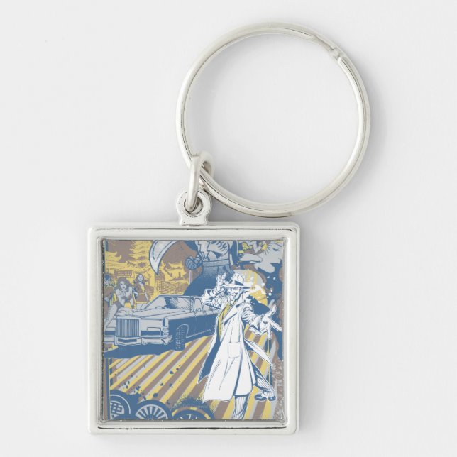 Tigerkampen Fyrkantig Silverfärgad Nyckelring (Framsidan)