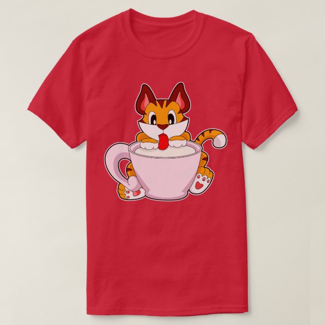 Tigerkatt med Kopp i Mjölk T Shirt (Design framsida)