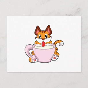 Tigerkatt med kopp mjölk.PNG Vykort