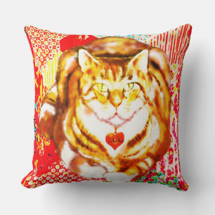 Tigerkatt Röd Dekorativ Design Bakgrund Kudde