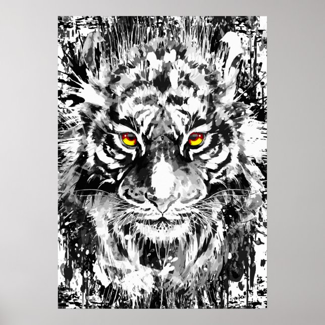 Tigerkonst Poster | Tiger Teckning | Svartvit (Framsidan)