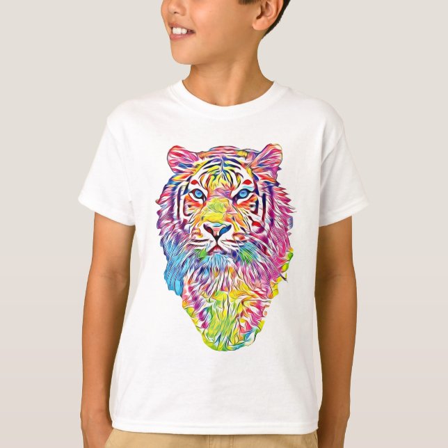Tigerkopf in Regenbogenfarben T Shirt (Framsida)