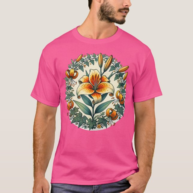 Tigerlilies Tiger Lily Flower Illustration Gardeni T Shirt (Framsida)