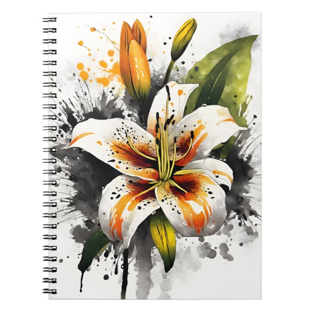 Tigerlilja - Akvarellblommor Anteckningsbok (Framsidan)