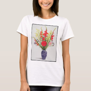 TigerliljaGladioli och Scabious i en blått Tee Shirt