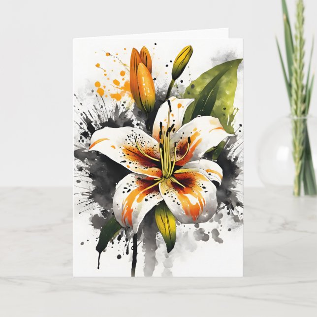 Tigerlily - Akvarellblommor Kort (Framsida)