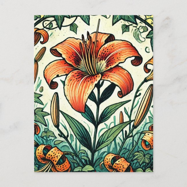 Tigerlily Illustration Tiger lilies sommar lilies Vykort (Framsida)