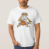 Tigermaskot som leker basket