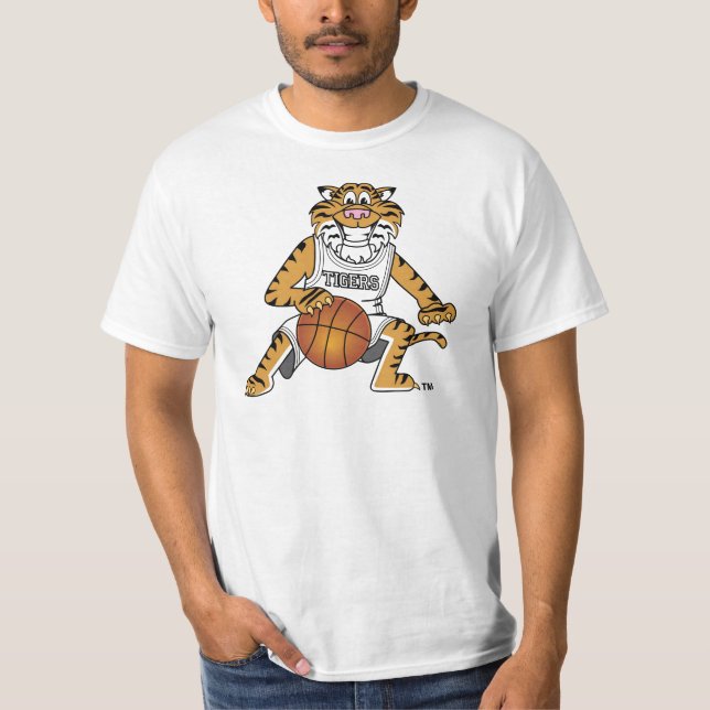 Tigermaskot som leker basket t shirt (Framsida)