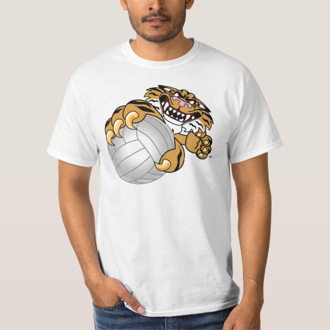 Tigermaskot som leker volleyboll t shirt (Framsida)