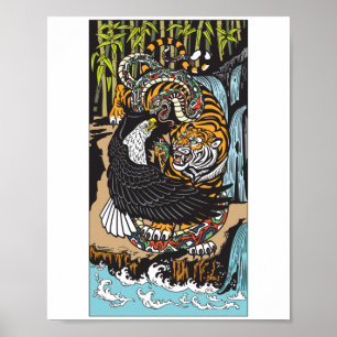 Tigern, Eagle och Snake-striden. Grafik Poster
