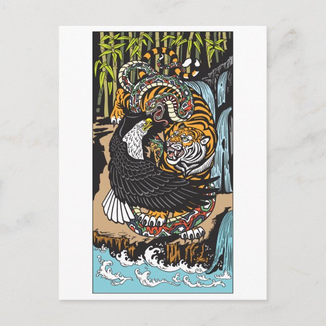 Tigern, Eagle och Snake-striden. Grafik Vykort (Framsida)