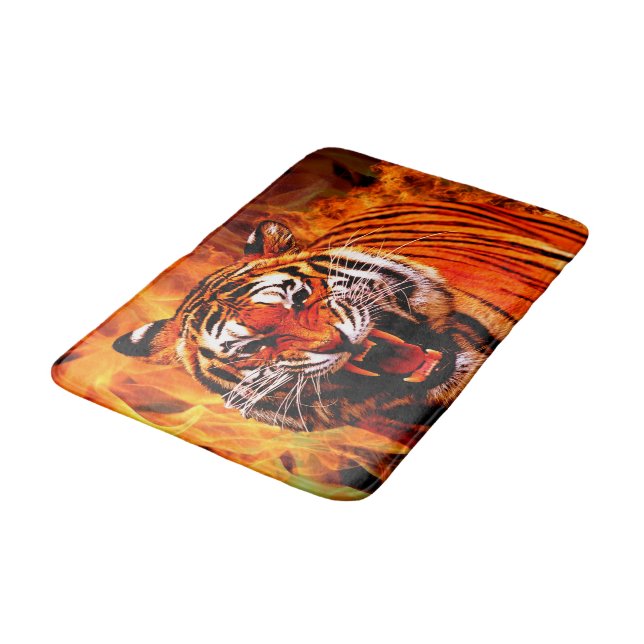 Tigern och flammar badrumsmatta (Vinklad)