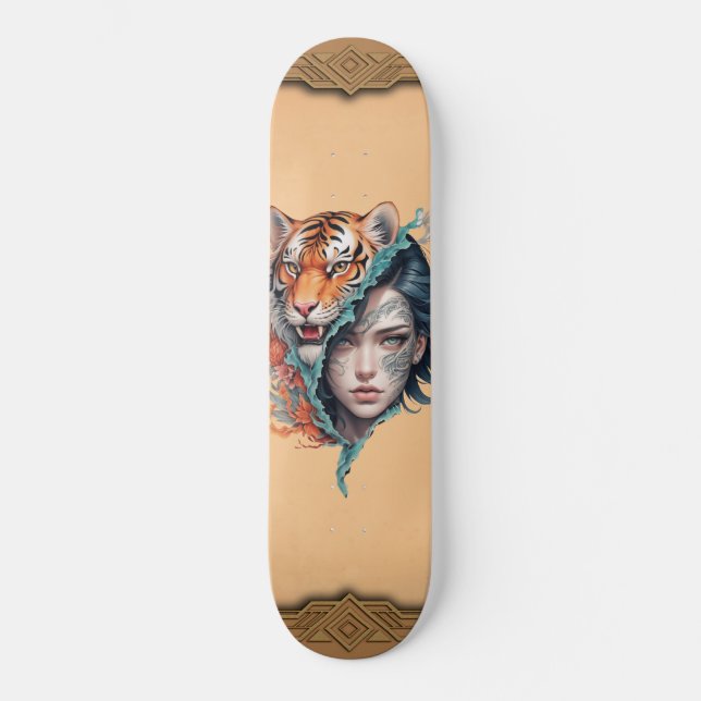 Tigern och kvinnan, styrka och nåd. mini skateboard bräda 18,5 cm (Framsida)