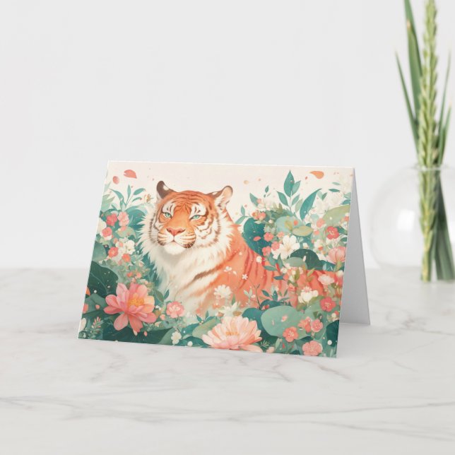 Tigerns elegans i den blommande djungeln kort (Framsida)