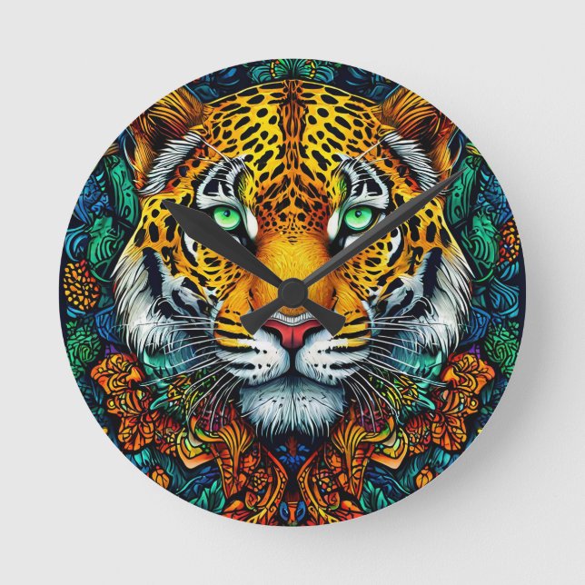 Tigerns porträtt rund klocka (Framsida)