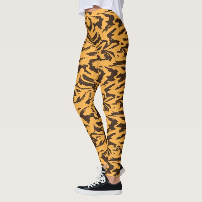Tigerpäls Grå Orange Vilda Djur Ränder Mönster Leggings (Vänster)