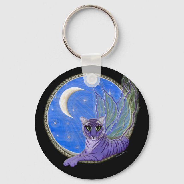 Tigerpixie Fairy Tiger Fantasy Cat Art Keychain Nyckelring (Framsida)
